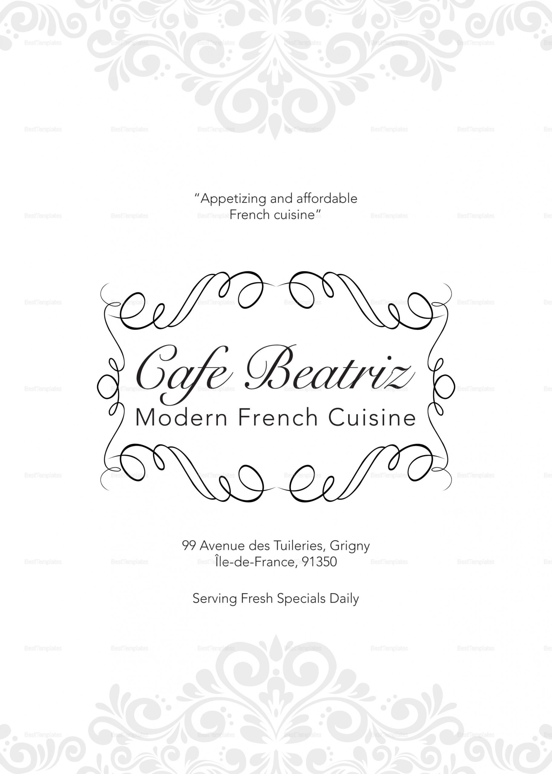 French Cafe Menu Template Excel Sample
