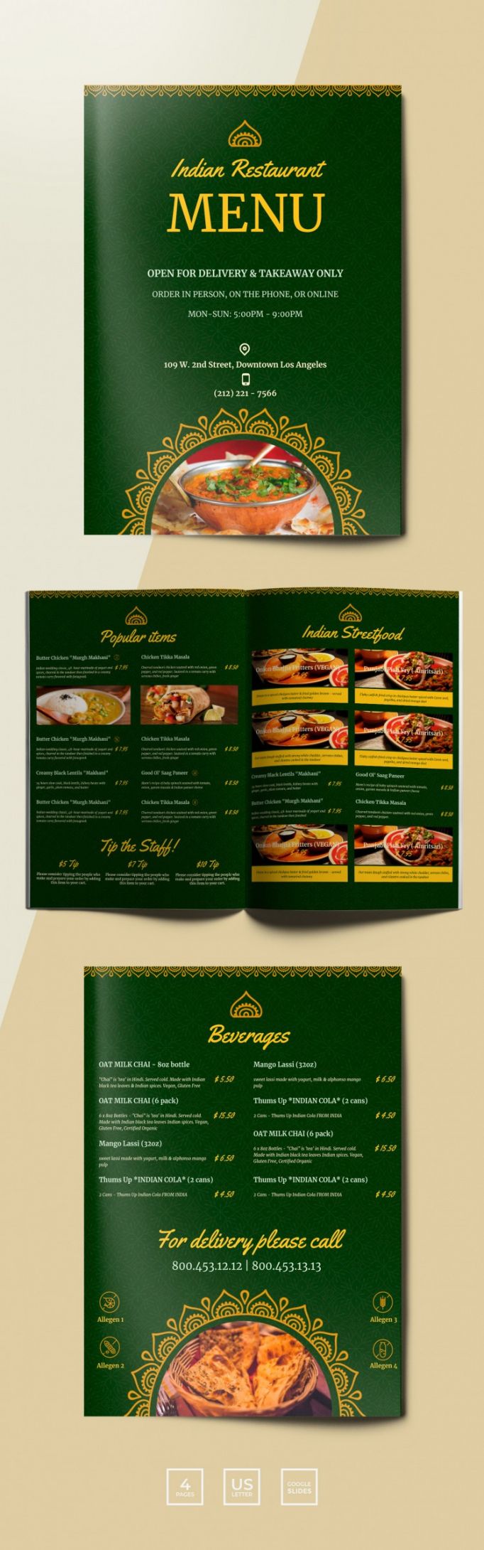 Indian Restaurant Menu Template Word