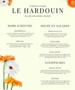 Printable French Dinner Party Menu Template Word Example