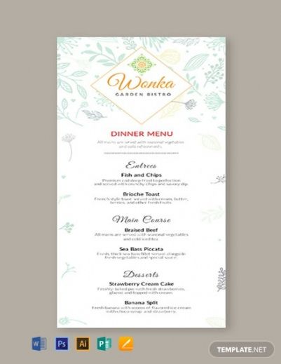 Professional French Dinner Party Menu Template Excel Example