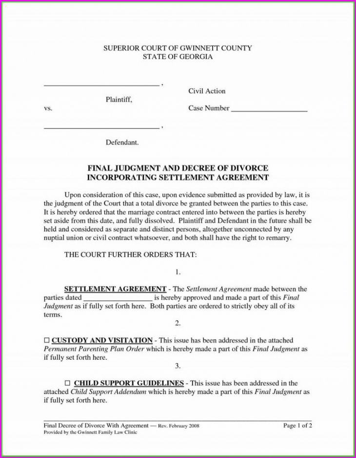 Costum Divorce Financial Settlement Agreement Template Doc Example