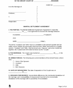 Costum Marital Settlement Agreement Template Excel Example