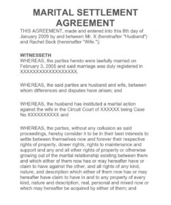 Marital Settlement Agreement Template Excel Sample