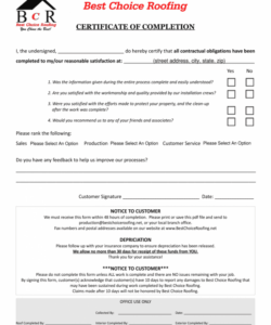 Printable Job Completion Form Template Pdf Example