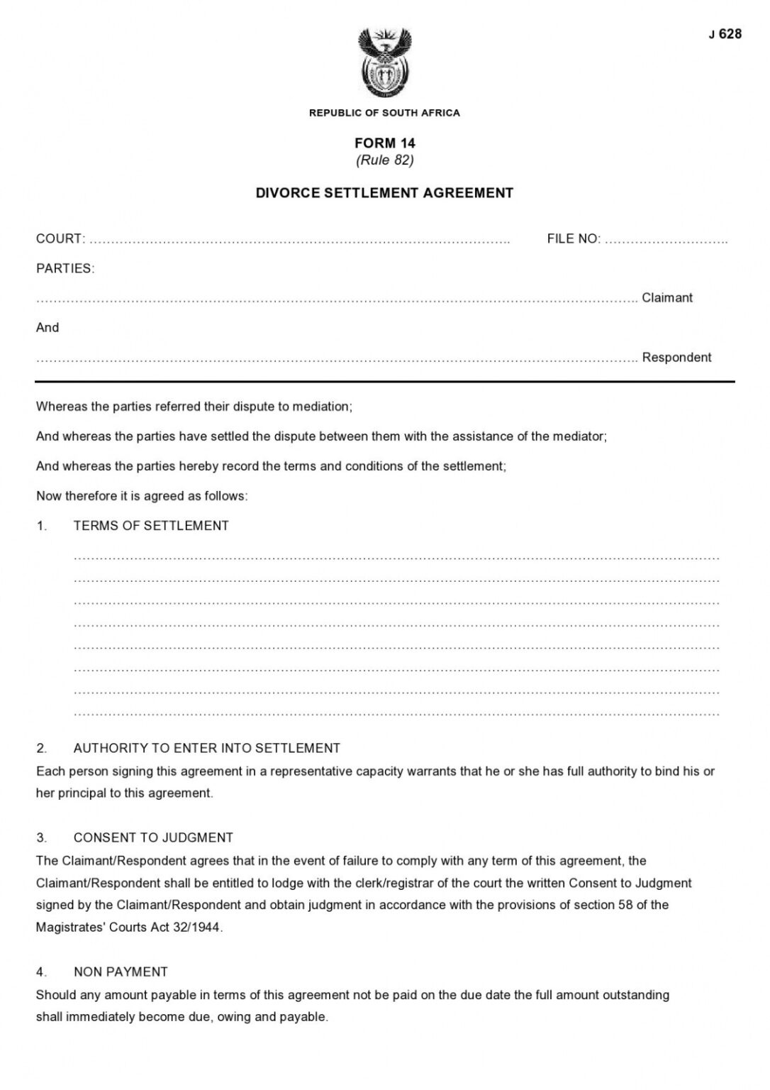 Printable Marital Settlement Agreement Template Doc Example Minasinternational 7630