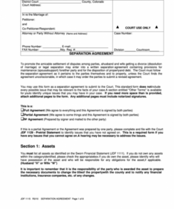 Printable Trial Separation Agreement Template Pdf Example