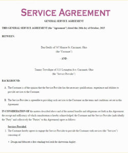 Costum General Service Level Agreement Template Doc Example