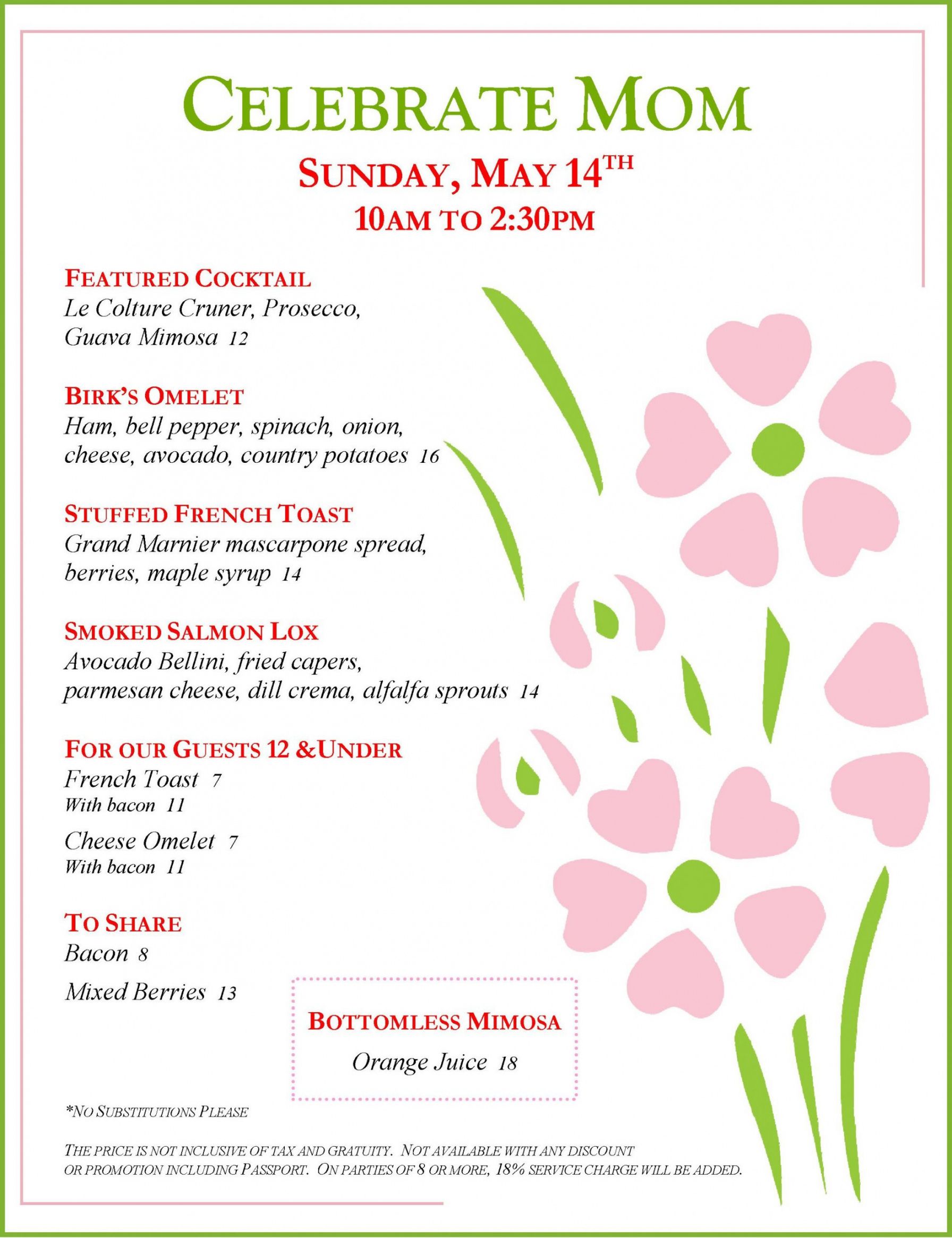 Free Mothers Day Brunch Menu Template Example Minasinternational