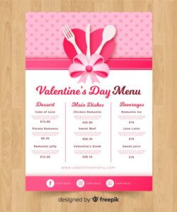 Printable Blank Valentine&amp;#039;S Day Menu Template Word Sample