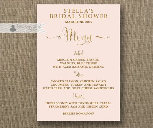 Printable Bridal Shower Menu Template Word Sample