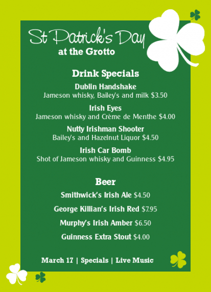 St Patrick&amp;#039;S Day Menu Template Pdf