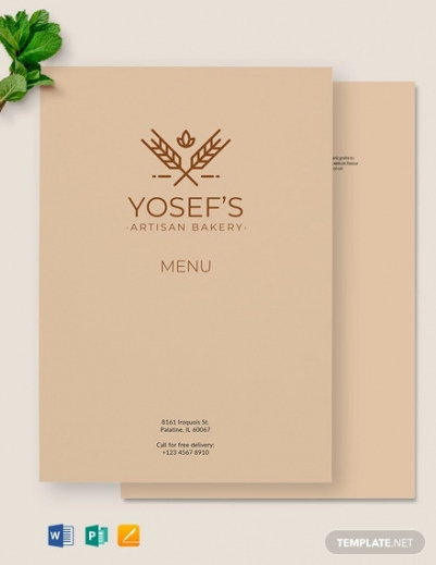 Artisan Bakery Bi Fold Menu Template Word Example