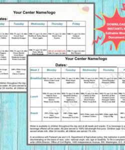 Best Daycare Child Care Menu Template