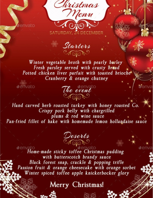 Best Menu Template For Christmas Dinner PDF Sample | Minasinternational
