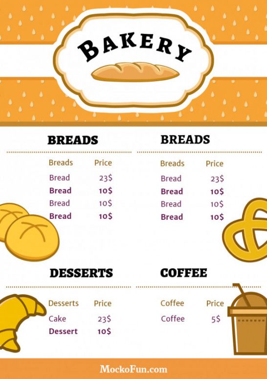 Cute Bakery Menu Template