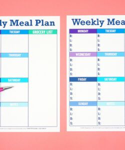 Costum Family Weekly Menu Planner Template Pdf