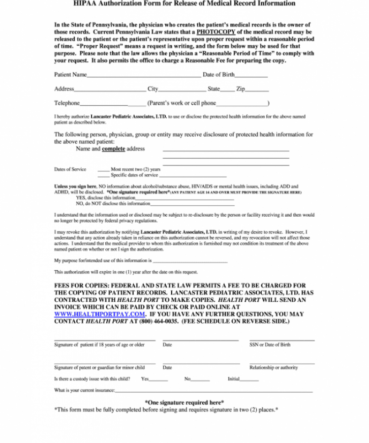 Mental Health Release Of Information Form Template