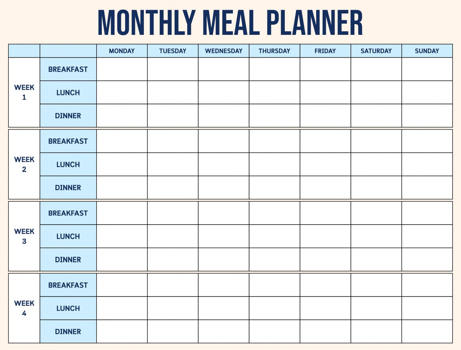 Costum Weekly Dinner Menu Planning Template Excel Sample