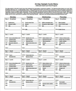 Daycare Child Care Menu Template Pdf