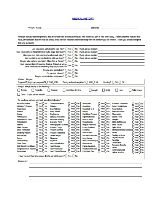 Editable Dental Medical History Update Form Template Word Sample ...