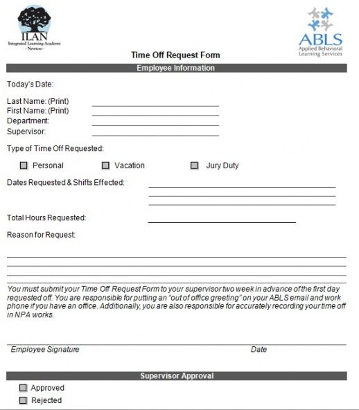 Editable Employee Time Off Request Form Template  Sample