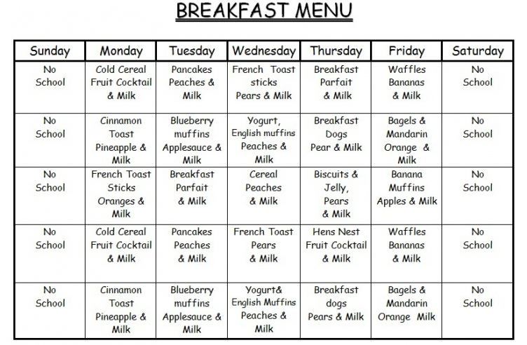 Free Daycare Child Care Menu Template Doc