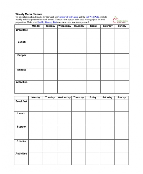 Free Family Weekly Menu Planner Template Excel Sample