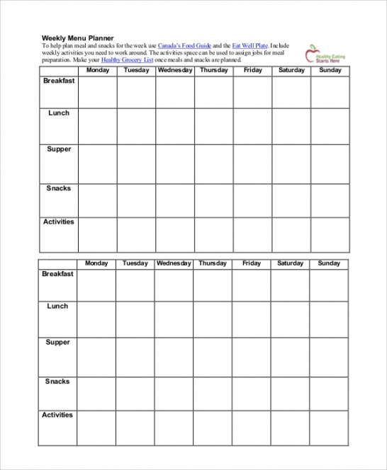 Family Weekly Menu Planner Template