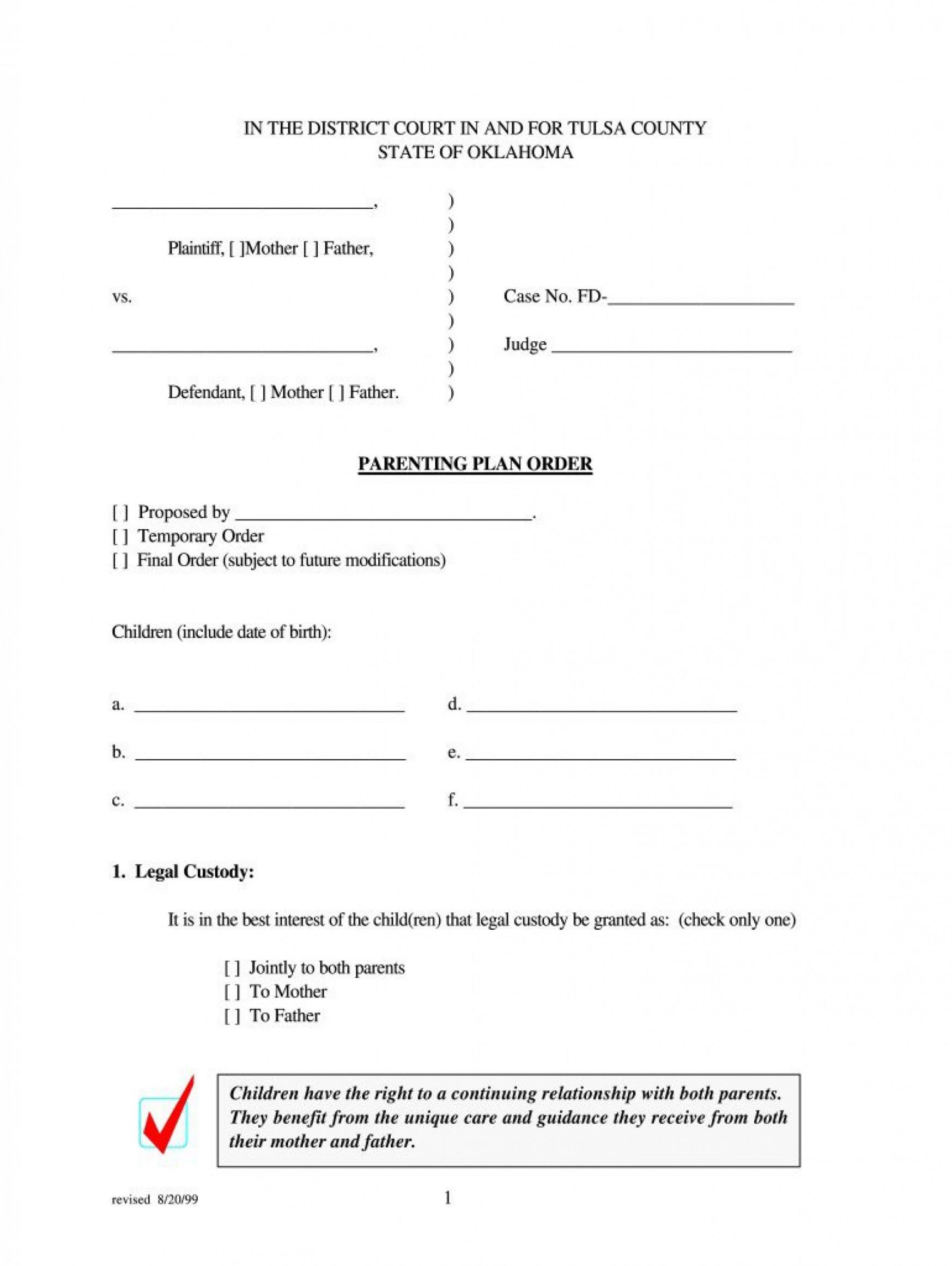 Form Child Custody Agreement Without Court Template