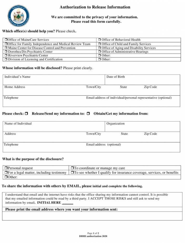 Free Release Of Information Form Mental Health Template Doc Minasinternational 6046