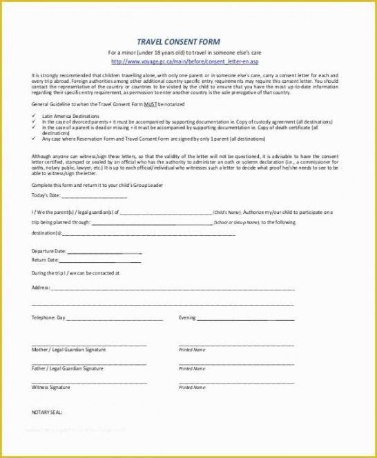 Free Travel Consent Form For Minor Template