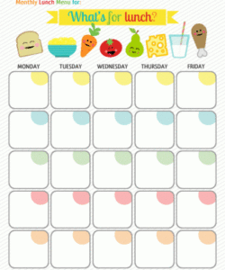 Free Weekly School Lunch Menu Template Pdf