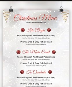 Menu Template For Christmas Dinner Excel Example