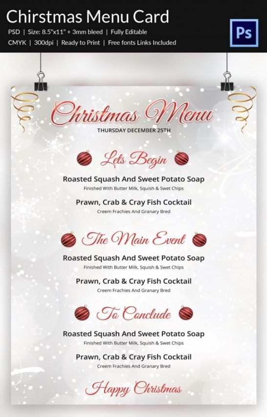 Menu Template For Christmas Dinner