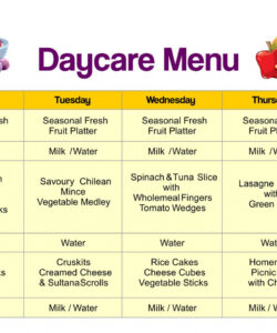 Day Care Menu Planning Template