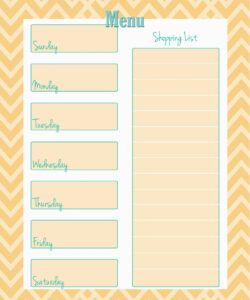 Printable Family Weekly Menu Planner Template Excel Sample