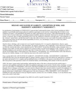 Printable Fitness Waiver And Release Form Template Excel Sample