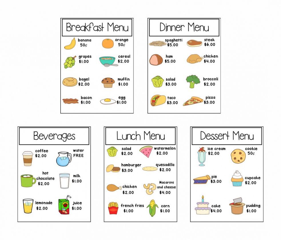 Printable Lunch Menu Template For Kids Word Sample