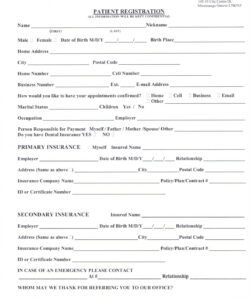 Printable Medical Office Patient Registration Form Template Word Sample