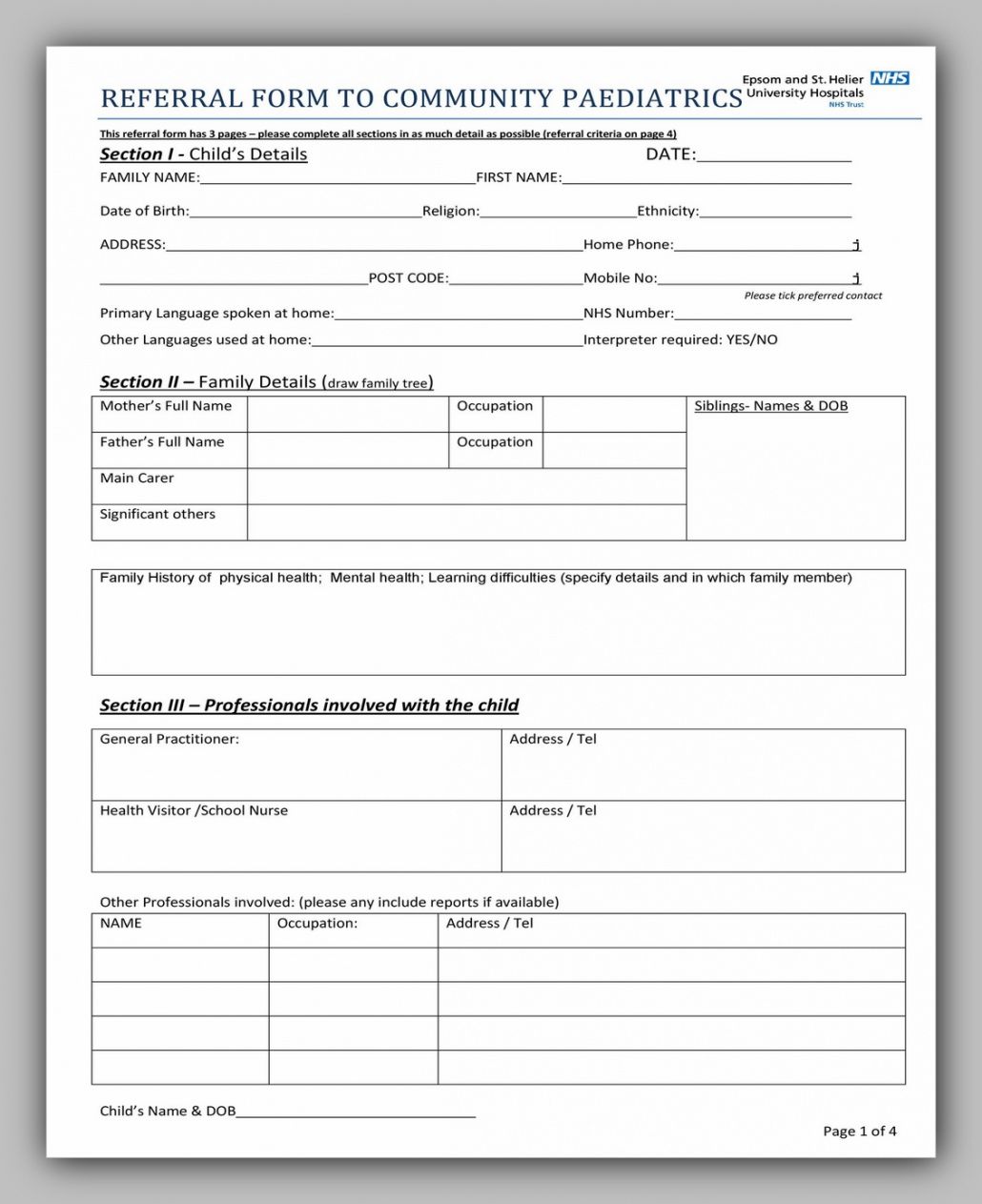 Printable Physician Referral Medical Referral Form Template Excel Example