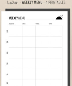 Printable Weekly Dinner Menu Planning Template Doc Sample