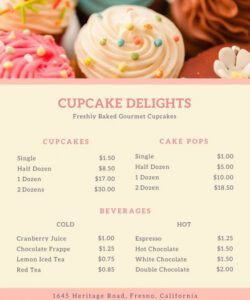 Professional Cute Bakery Menu Template Doc Sample