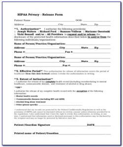Professional Release Of Information Form Mental Health Template Word