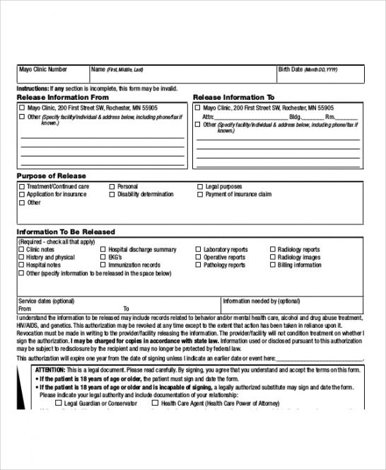 Best Authorization To Release Medical Records Form Template Excel