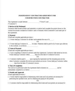 Best Construction Contractor Agreement Template Doc