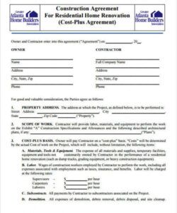 Free Construction Contractor Agreement Template Doc Example