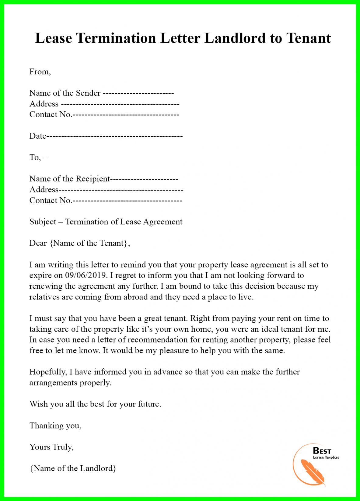 Free Early Termination Of Lease Agreement Template Pdf