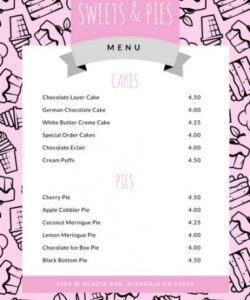 Printable Design Blank Bakery Menu Template Excel