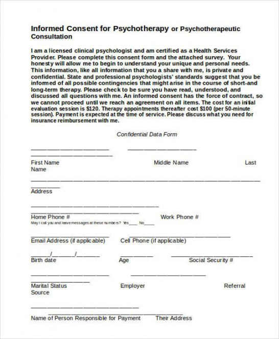 Printable Informed Consent Form Template For Counseling Word Example