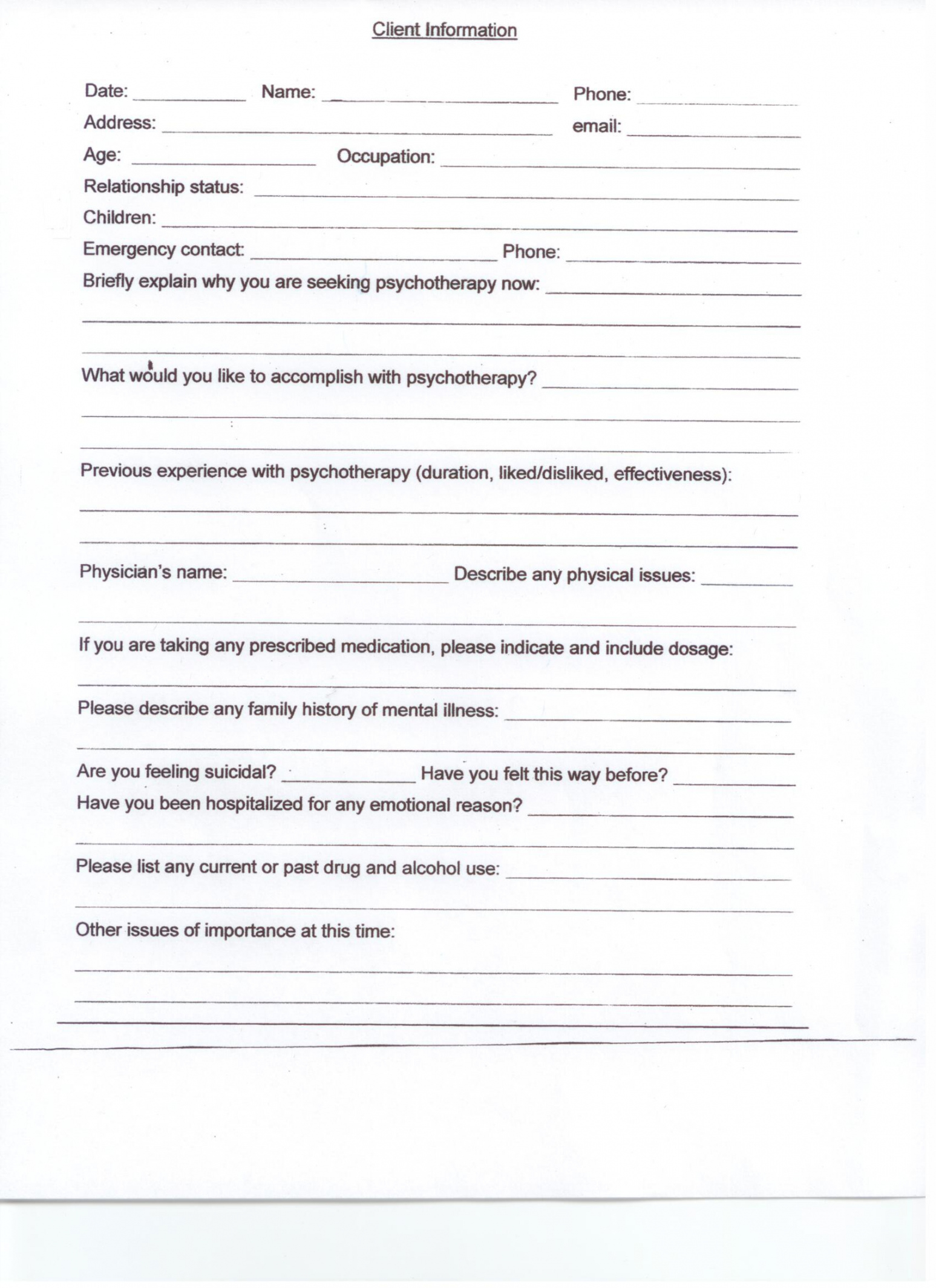 Printable Professional Counseling Informed Consent Form Template PDF